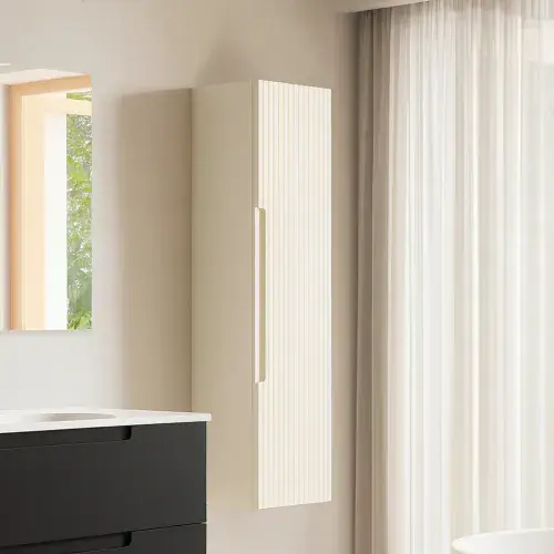 Kyoto 345mm Fluted 1 Door Tall Unit Matt Cotton