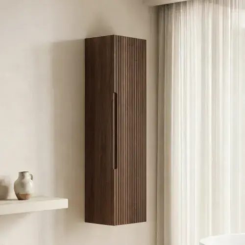 Kyoto 345mm Fluted 1 Door Tall Unit Walnut