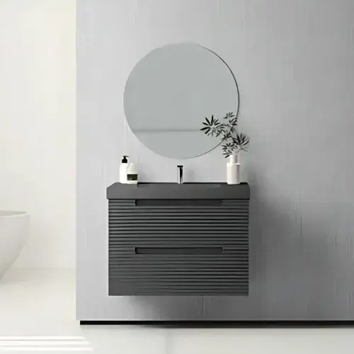 Kyoto 600mm Matt Graphite Wall Hung Fluted Vanity Unit | Includes Mid-Edge Ceramic Basin