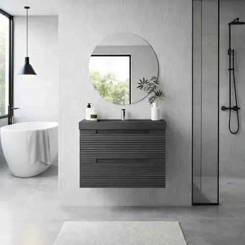 Kyoto 800mm Matt Graphite Wall Hung Fluted Drawer Unit inc Basin