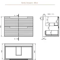 Kyoto 800mm Oak Wall Hung Fluted Drawer Unit inc Basin