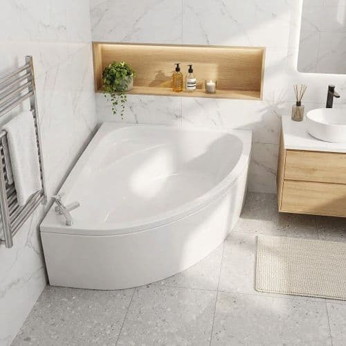 Lagune Corner Bath, 1350 x 1350mm, White, Includes Optional Panel & Legs/Fixings