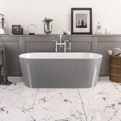 Lambeth 1590 x 740mm Freestanding Bath, Gloss Grey and White - Lifetime Guarantee