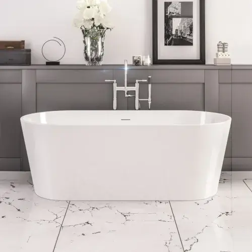 Lambeth 1590 x 740mm Freestanding Bath, Gloss White - Lifetime Guarantee