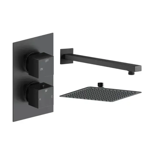 Land Square Concealed Shower Valve & Kit Pack 1 - Matt Black