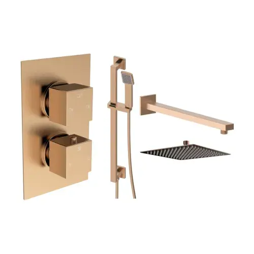Land Square Concealed Shower Valve & Kit Pack 3 - Brushed Bronze