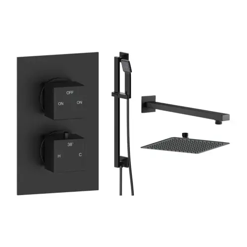 Land Square Concealed Shower Valve & Kit Pack 3 - Matt Black
