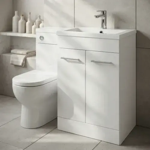 Lavello 1000mm Floor Standing L Shape Pack with Basin Worktop, White Gloss
