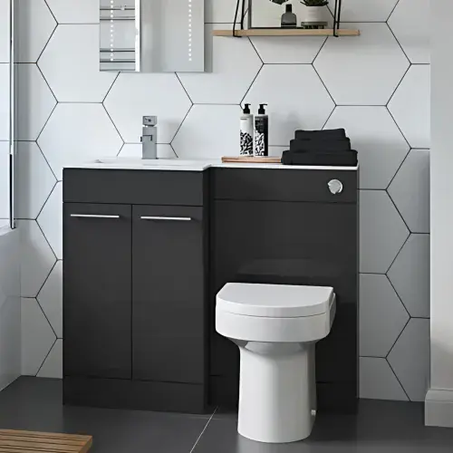 Lavello Dark Grey Gloss 1000mm  L Shape Pack with Slim Basin Worktop