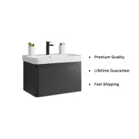 Leo 500mm Wall Hung 1 Drawer Basin Unit & Basin - Matt Black