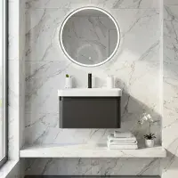 Leo 500mm Wall Hung 1 Drawer Basin Unit & Basin - Matt Black