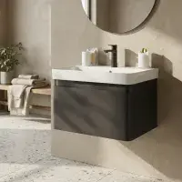Leo 500mm Wall Hung 1 Drawer Basin Unit & Basin - Matt Black