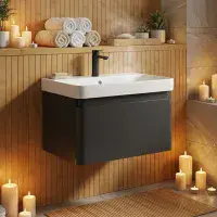 Leo 500mm Wall Hung 1 Drawer Basin Unit & Basin - Matt Black