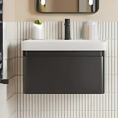 Leo 500mm Wall Hung 1 Drawer Basin Unit & Basin - Matt Black