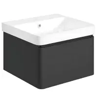Leo 600mm Wall Hung 1 Drawer Basin Unit & Ceramic Basin - Matt Black