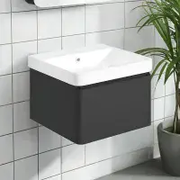 Leo 600mm Wall Hung 1 Drawer Basin Unit & Ceramic Basin - Matt Black