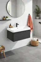 Leo 800mm Wall Hung 1 Drawer Basin Unit & Ceramic Basin - Matt Black