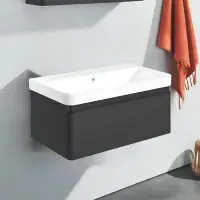Leo 800mm Wall Hung 1 Drawer Basin Unit & Ceramic Basin - Matt Black