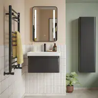 Leo 800mm Wall Hung 1 Drawer Basin Unit & Ceramic Basin - Matt Black