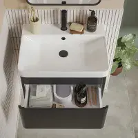 Leo 800mm Wall Hung 1 Drawer Basin Unit & Ceramic Basin - Matt Black