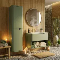 Libras 350 2 Door Wall Hung Tall Unit, Matt Sage Green
