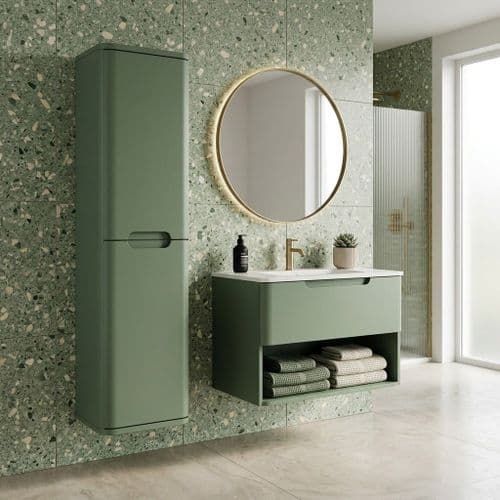 Libras 350 2 Door Wall Hung Tall Unit, Matt Sage Green