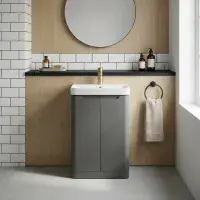 Libras 500mm 2 Door Basin Unit  Matt Grey, Includes Ceramic Basin