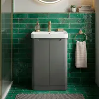 Libras 500mm 2 Door Basin Unit  Matt Grey, Includes Ceramic Basin