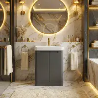 Libras 500mm 2 Door Basin Unit  Matt Grey, Includes Ceramic Basin