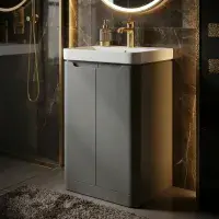 Libras 500mm 2 Door Basin Unit  Matt Grey, Includes Ceramic Basin