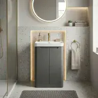 Libras 500mm 2 Door Basin Unit  Matt Grey, Includes Ceramic Basin
