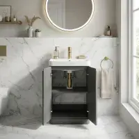 Libras 500mm 2 Door Basin Unit  Matt Grey, Includes Ceramic Basin