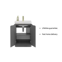 Libras 500mm 2 Door Basin Unit  Matt Grey, Includes Ceramic Basin