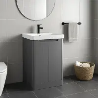 Libras 500mm 2 Door Basin Unit  Matt Grey, Includes Ceramic Basin