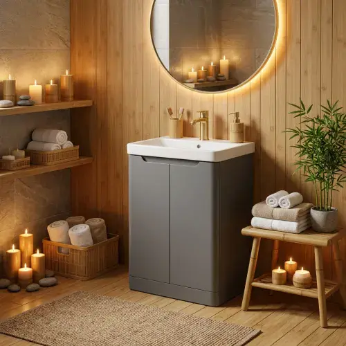 Libras 500mm 2 Door Basin Unit  Matt Grey, Includes Ceramic Basin