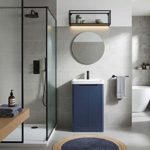 Libras 500mm 2 Door Basin Unit Matt Indigo Includes Ceramic Basin
