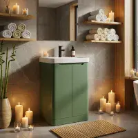 Libras 500mm 2 Door Basin Unit Sage Green - Includes Ceramic Basin