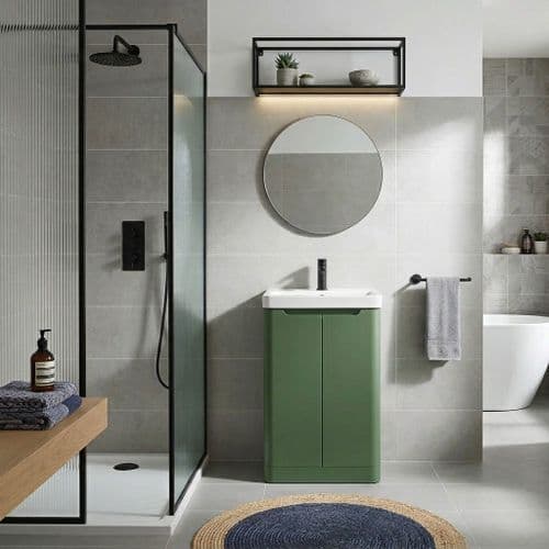 Libras 500mm 2 Door Basin Unit Sage Green - Includes Ceramic Basin
