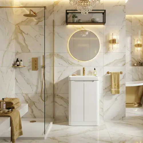 Libras 500mm 2 Door Basin Unit White Gloss, Includes Ceramic Basin