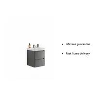 Libras 500mm 2 Drawer Wall Hung Cloakroom Basin Unit, Matt Grey, Includes Ceramic Basin
