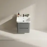 Libras 500mm 2 Drawer Wall Hung Cloakroom Basin Unit, Matt Grey, Includes Ceramic Basin