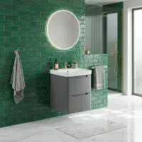 Libras 500mm 2 Drawer Wall Hung Cloakroom Basin Unit, Matt Grey, Includes Ceramic Basin