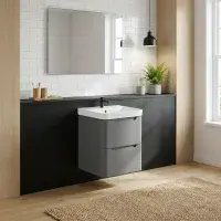 Libras 500mm 2 Drawer Wall Hung Cloakroom Basin Unit, Matt Grey, Includes Ceramic Basin