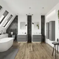 Libras 500mm 2 Drawer Wall Hung Cloakroom Basin Unit, Matt Grey, Includes Ceramic Basin