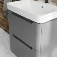 Libras 500mm 2 Drawer Wall Hung Cloakroom Basin Unit, Matt Grey, Includes Ceramic Basin