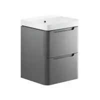 Libras 500mm 2 Drawer Wall Hung Cloakroom Basin Unit, Matt Grey, Includes Ceramic Basin