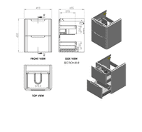 Libras 500mm 2 Drawer Wall Hung Cloakroom Basin Unit, Matt Grey, Includes Ceramic Basin