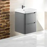 Libras 500mm 2 Drawer Wall Hung Cloakroom Basin Unit, Matt Grey, Includes Ceramic Basin