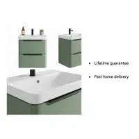 Libras 500mm 2 Drawer Wall Hung Cloakroom Basin Unit, Matt Sage Green, Includes Ceramic Basin