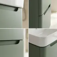 Libras 500mm 2 Drawer Wall Hung Cloakroom Basin Unit, Matt Sage Green, Includes Ceramic Basin